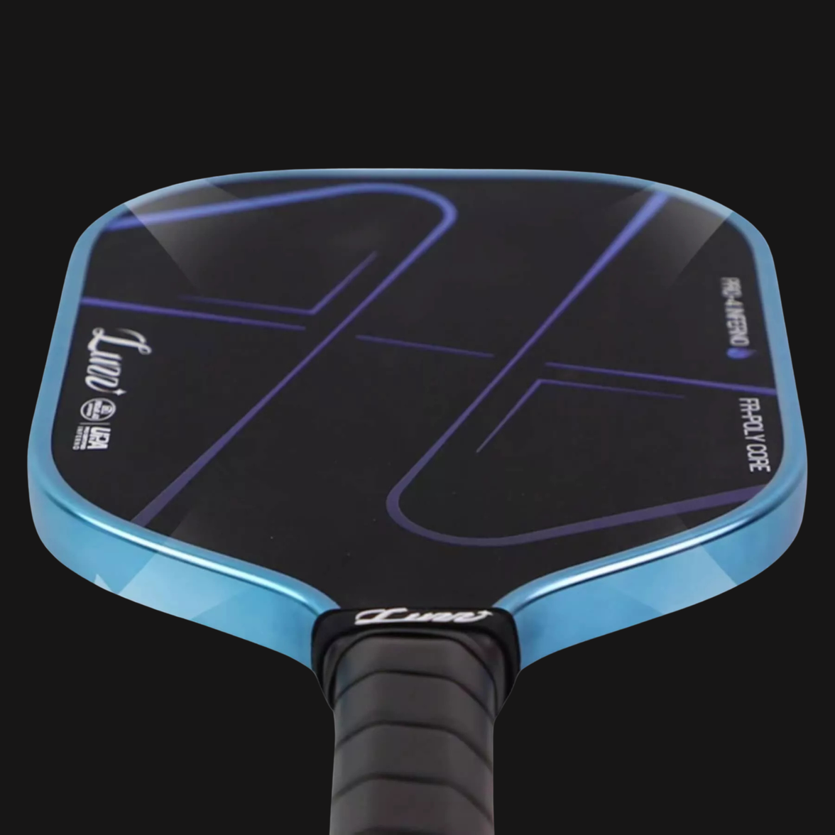 Luzz Pro 4 Blue Blaze Inferno carbon fiber pickleball paddle with MPP core and blue edge guard